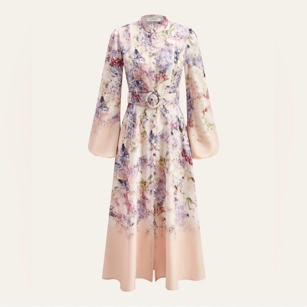 Floral Pastel Belted Maxi Dress